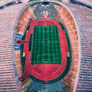 aerial photography of multicolored soccer field