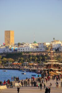 rabat, morocco, beach, hassan tower, tower, islam, mosque, nature, people, crowd
